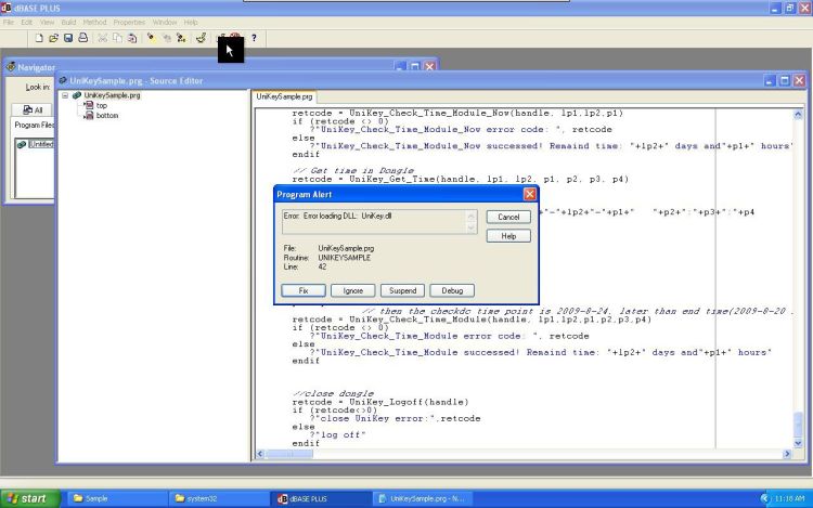 Win dBase program alert