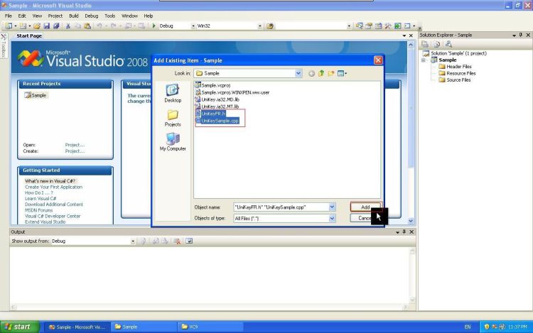 Visual Studio add .h and .ccp file