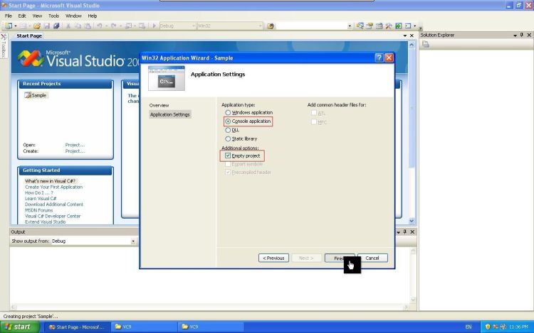 Visual Studio console application, empty project