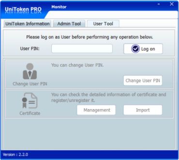 UniToken Monitor User Tool tab