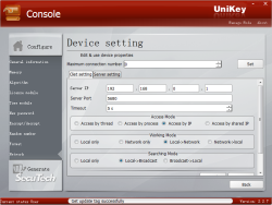 UniKey Console device network tab