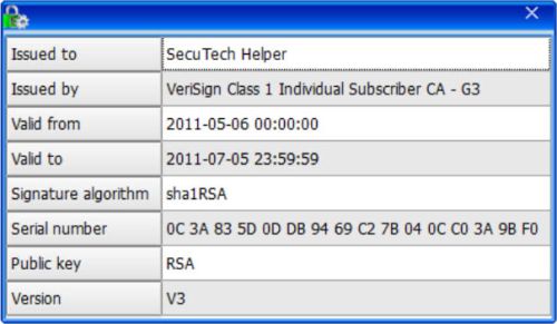 certificate: issued; issuer; validity; signature algorithm; serial number; public key; version