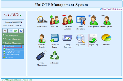 UniOTP Management search log icon