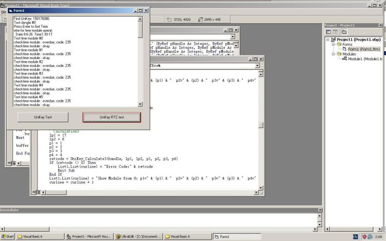 Visual Basic UniKey real-time clock tests