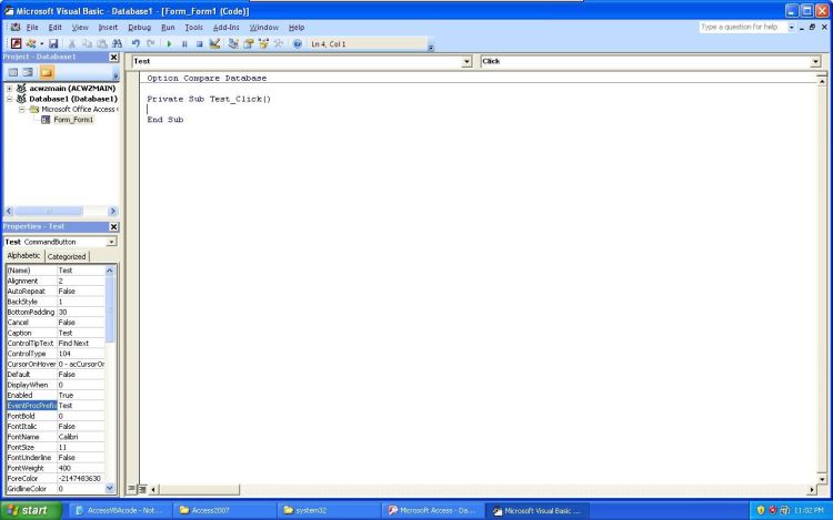 Microsoft Office Access test text