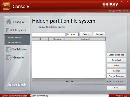 UniKey Drive Console hidden partition filesystem
