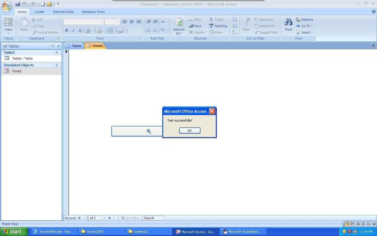 Microsoft Office Access retesting button