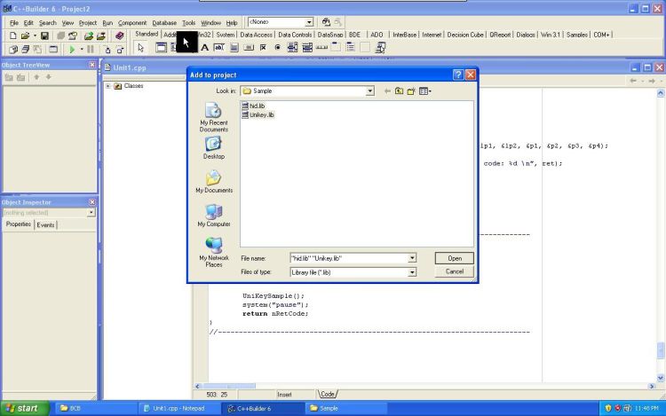 UniKey C++ Builder add to project dialog window